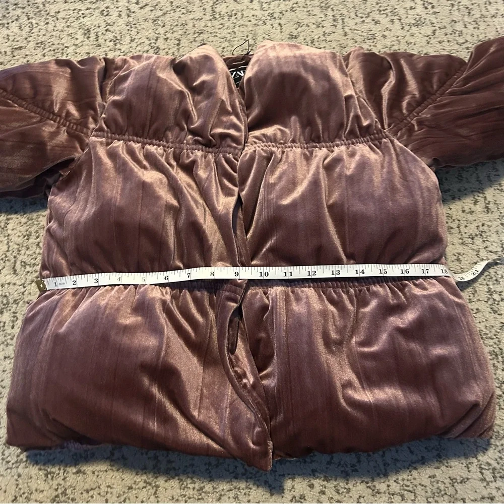 Zara Mauve Velvet Snap Button Puffer Jacket Size 11-12 Kids